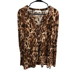 Jones New York Sport Leopard Print Long Sleeve Blouse Size XL Animal Print Bold